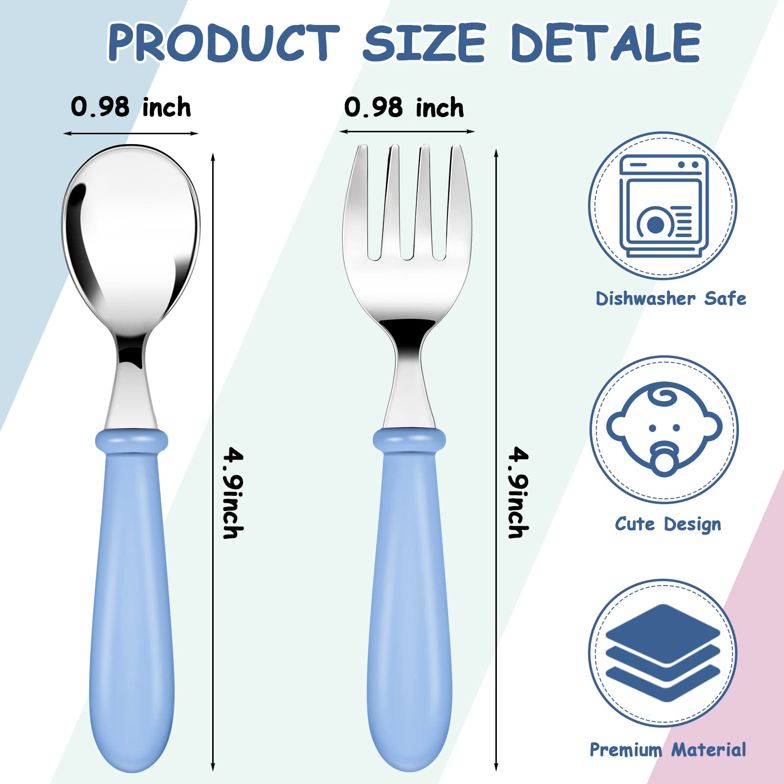 24 Pieces Toddler Spoons and Forks Toddler Silverware Set Stainless Steel Utensils Kids Cutlery Toddler Silverware with Round Ha